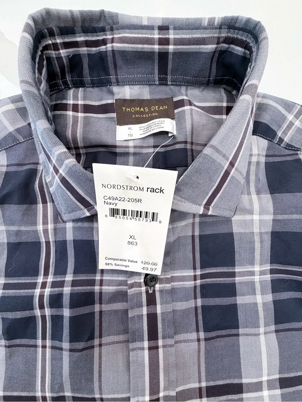 Thomas Dean Gray, Navy and White Plaid Button-Down Shirt